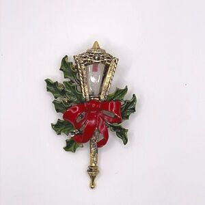 Hollycraft Signed Vintage Christmas Holiday Lamp Pin Brooch